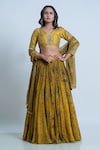 Buy_Nautanky_Yellow Blouse- Viscose Silk Printed Floral V Neck Lehenga Set _Online_at_Aza_Fashions