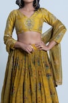 Shop_Nautanky_Yellow Blouse- Viscose Silk Printed Floral V Neck Lehenga Set _Online_at_Aza_Fashions