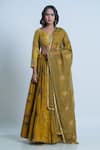 Nautanky_Yellow Blouse- Viscose Silk Printed Floral V Neck Lehenga Set _at_Aza_Fashions