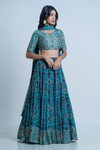 Buy_Nautanky_Blue Blouse- Viscose Silk Printed Iznik Round Bridal Lehenga Set _Online_at_Aza_Fashions