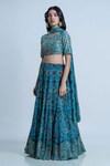 Shop_Nautanky_Blue Blouse- Viscose Silk Printed Iznik Round Bridal Lehenga Set _Online_at_Aza_Fashions