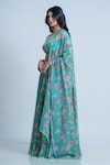 Nautanky_Green Blouse- Viscose Silk Printed Floral Round Neck Lehenga Set _at_Aza_Fashions