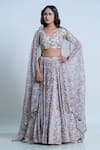 Buy_Nautanky_Ivory Blouse- Viscose Silk Printed Floral V Neck Pleated Lehenga Set _Online_at_Aza_Fashions