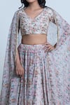Shop_Nautanky_Ivory Blouse- Viscose Silk Printed Floral V Neck Pleated Lehenga Set _Online_at_Aza_Fashions