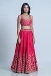 Buy_Nautanky_Pink Blouse And Lehenga Raw Silk Dupatta Organza Embroidery Floral Bridal Set _Online_at_Aza_Fashions