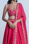 Shop_Nautanky_Pink Blouse And Lehenga Raw Silk Dupatta Organza Embroidery Floral Bridal Set _Online_at_Aza_Fashions