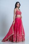 Nautanky_Pink Blouse And Lehenga Raw Silk Dupatta Organza Embroidery Floral Bridal Set _at_Aza_Fashions