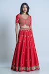 Buy_Nautanky_Red Blouse And Lehenga Raw Silk Dupatta Organza Embroidery Floral Bridal Set _Online_at_Aza_Fashions