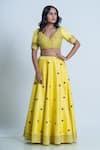 Shop_Nautanky_Yellow Blouse And Lehenga Raw Silk Dupatta Organza Embroidery Floral Wide V Set _Online_at_Aza_Fashions