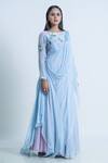 Nautanky_Blue Anarkali Chiffon, Skirt Tulle And Net Floral Pleated Drape Attached With _Online_at_Aza_Fashions