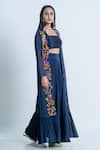 Nautanky_Blue Cape Chiffon Embroidery Beads Square Neck Skirt Set  _Online_at_Aza_Fashions