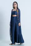 Buy_Nautanky_Blue Cape Chiffon Embroidery Beads Square Neck Skirt Set  _Online_at_Aza_Fashions