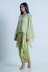 Nautanky_Green Kaftan Organza, Skirt Satin Floral Beads Embellished Top And Draped Set _at_Aza_Fashions