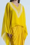 Nautanky_Yellow Skirt Satin Embroidery Draped Set And Beads Embellished Kaftan  _Online_at_Aza_Fashions