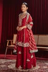 Ajiesh Oberoi_Wine Dupion Silk And Organza Embroidered Floral Patterns Round Shagun Sharara Set _Online_at_Aza_Fashions