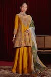 Ajiesh Oberoi_Yellow Dupion Silk And Organza Embroidered Anahita Intricate Kurta Gharara Set _Online_at_Aza_Fashions