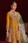 Buy_Ajiesh Oberoi_Yellow Dupion Silk And Organza Embroidered Anahita Intricate Kurta Gharara Set _Online_at_Aza_Fashions