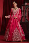 Buy_Ajiesh Oberoi_Pink Dupion Silk Embroidered Floral Patterns V Neck Naira Long Anarkali Set _Online_at_Aza_Fashions