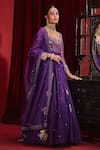 Ajiesh Oberoi_Purple Dupion Silk Embroidered Floral Patterns Scoop Saloni Long Anarkali Set _Online_at_Aza_Fashions