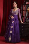 Buy_Ajiesh Oberoi_Purple Dupion Silk Embroidered Floral Patterns Scoop Saloni Long Anarkali Set _Online_at_Aza_Fashions