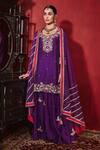 Ajiesh Oberoi_Purple Dupion Silk And Organza Embroidered Floral Shagun Kurta Sharara Set _Online_at_Aza_Fashions