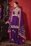 Buy_Ajiesh Oberoi_Purple Dupion Silk And Organza Embroidered Floral Shagun Kurta Sharara Set _Online_at_Aza_Fashions