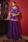 Ajiesh Oberoi_Purple Dupion Silk And Organza Embroidered Floral Urvi Jacket & Sharara Set _Online_at_Aza_Fashions