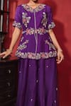 Buy_Ajiesh Oberoi_Purple Dupion Silk And Organza Embroidered Floral Urvi Jacket & Sharara Set _Online_at_Aza_Fashions