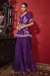 Shop_Ajiesh Oberoi_Purple Dupion Silk And Organza Embroidered Floral Urvi Jacket & Sharara Set _Online_at_Aza_Fashions