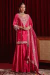 Ajiesh Oberoi_Pink Dupion Silk And Organza Embroidered Floral Patterns Manu Kurta Gharara Set _Online_at_Aza_Fashions