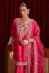 Shop_Ajiesh Oberoi_Pink Dupion Silk And Organza Embroidered Floral Patterns Manu Kurta Gharara Set _Online_at_Aza_Fashions