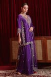 Buy_Ajiesh Oberoi_Purple Dupion Silk And Organza Embroidered Floral Patterns Manu Kurta Gharara Set _Online_at_Aza_Fashions