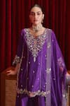 Shop_Ajiesh Oberoi_Purple Dupion Silk And Organza Embroidered Floral Patterns Manu Kurta Gharara Set _Online_at_Aza_Fashions