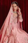 Buy_Ajiesh Oberoi_Pink Dupion Silk Embroidered Floral Patterns V Neck Naira Anarkali Set _Online_at_Aza_Fashions