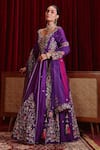 Ajiesh Oberoi_Purple Dupion Silk Embroidered Floral Patterns V Neck Naira Long Anarkali Set _Online_at_Aza_Fashions