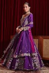 Buy_Ajiesh Oberoi_Purple Dupion Silk Embroidered Floral Patterns V Neck Naira Long Anarkali Set _Online_at_Aza_Fashions