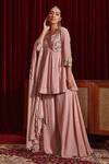 Ajiesh Oberoi_Pink Georgette Embroidered Floral Patterns Riddhi Peplum Kurta Sharara Set _Online_at_Aza_Fashions