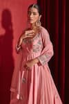 Shop_Ajiesh Oberoi_Pink Dupion Silk Embroidered Floral Patterns Scoop Neck Saloni Anarkali Set _Online_at_Aza_Fashions