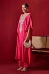 Ajiesh Oberoi_Pink Cotton Silk Ambar Embroidered Kaftan And Palazzo Set_Online_at_Aza_Fashions