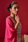 Shop_Ajiesh Oberoi_Pink Cotton Silk Ambar Embroidered Kaftan And Palazzo Set_Online_at_Aza_Fashions