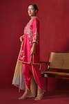 Buy_Ajiesh Oberoi_Pink Dupion Silk And Organza Embroidered Floral Preet Kurta Dhoti Pant Set _Online_at_Aza_Fashions