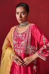 Shop_Ajiesh Oberoi_Pink Dupion Silk And Organza Embroidered Floral Preet Kurta Dhoti Pant Set _Online_at_Aza_Fashions