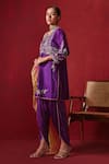 Buy_Ajiesh Oberoi_Purple Dupion Silk And Organza Embroidered Floral Preet Kurta Dhoti Pant Set _Online_at_Aza_Fashions