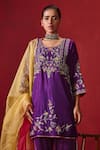 Shop_Ajiesh Oberoi_Purple Dupion Silk And Organza Embroidered Floral Preet Kurta Dhoti Pant Set _Online_at_Aza_Fashions