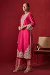 Ajiesh Oberoi_Pink Dupion Silk And Organza Embroidered Floral Patterns Riwaaz Kurta Pant Set _Online_at_Aza_Fashions