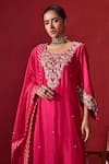 Buy_Ajiesh Oberoi_Pink Dupion Silk And Organza Embroidered Floral Patterns Riwaaz Kurta Pant Set _Online_at_Aza_Fashions