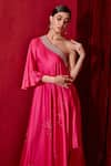 Buy_Ajiesh Oberoi_Pink Modal Silk Embroidered Celestial One Shoulder Meit Asymmetrical Gown _Online_at_Aza_Fashions