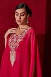 Buy_Ajiesh Oberoi_Pink Organza Embroidered Pearl Cape  Notched Chahat Skirt Set _Online_at_Aza_Fashions