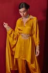 Ajiesh Oberoi_Yellow Modal Silk Embroidered Pearl Fiza Oversized Shirt And Pant Set For Kids_at_Aza_Fashions