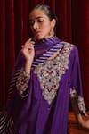 Ajiesh Oberoi_Purple Dupion Silk And Organza Embroidered Floral Patterns Riwaaz Kurta Pant Set _Online_at_Aza_Fashions